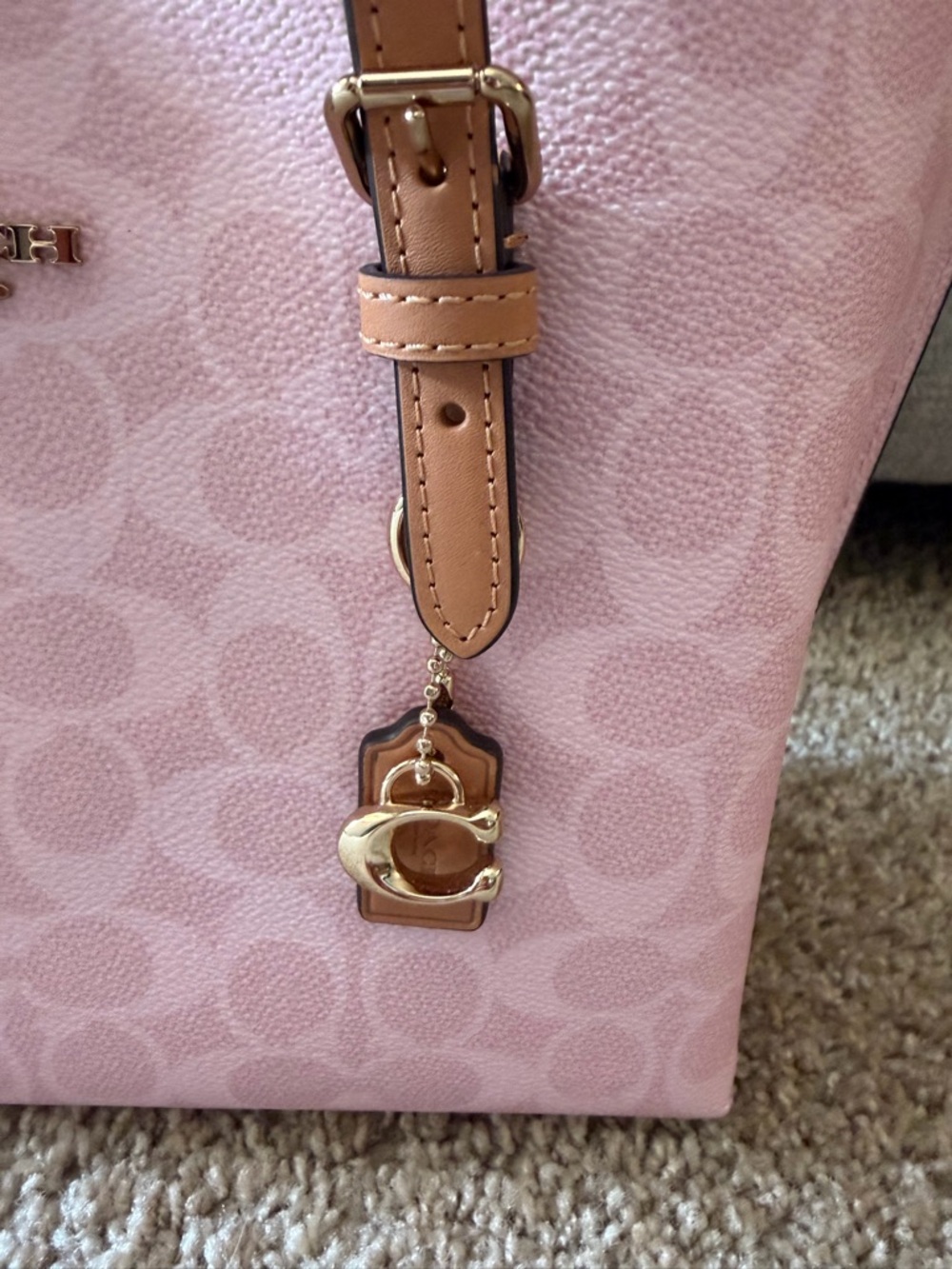Coach 2026 Powder Pink Signature Mollie Tote with Tan Handles and Gold Hardware - Picture 2 of 10